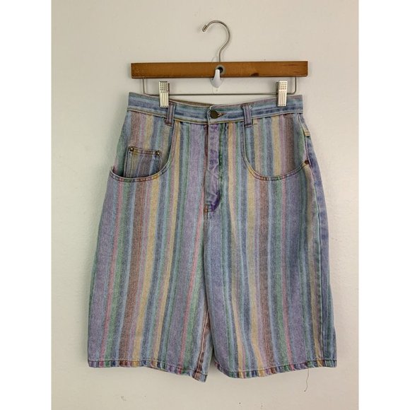 Vintage 80s 90s  Styles to Go Sz 11/12 Denim Shorts High Waist Stripe - Picture 1 of 5